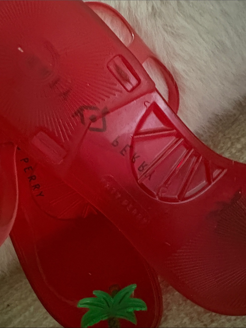 Katy Perry Collections Red Jelly Sandals with Green Palm Accent - Picture 2 of 4
